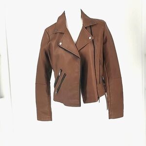 Coffee Shop Faux-Leather Brown Jacket size M